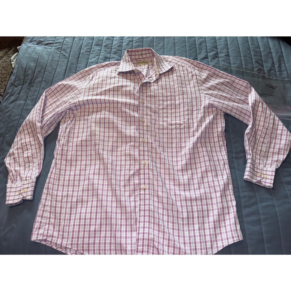 Tommy Bahama Mens 17 34/35 Purple Plaid Long Sleeve Button Down Shirt XL